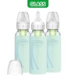 Dr. Brown's Natural Flow Anti-Colic Options+ Narrow Glass Baby Bottles 8 oz/250 mL, with Level 1 Slow Flow Nipple, 3 Pack 0m+ with Mint 100% Silicone Sleeves, BPA-Free - Image 4