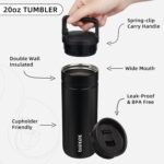 BJPKPK Insulated Water Bottle with 2 Lids,20 oz Double Wall Stainless Steel Vacuum Tumbler Travel Coffee Mug,Wide Mouth Thermal Cup,Black - Image 4