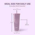 DA Plastic Tumbler With Lid And Straw, Double Wall Design, Leak Resistant Reusable BPA Free Travel Cup For Iced Coffee And Smoothies, 24oz (Purple) - Image 3