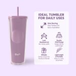 DA Plastic Tumbler With Lid And Straw, Double Wall Design, Leak Resistant Reusable BPA Free Travel Cup For Iced Coffee And Smoothies, 24oz (Purple) - Image 5