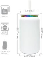 Glass Cups with Lids and Straws, 16 oz Stainless Steel Cups, Insulated Skinny Tumbler, Powder Coated Travel Mugs for Laser Engrave, Iced Coffee Cup for Smoothie Water DIY Gift (White,1 pack) - Image 3