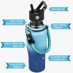 BJPKPK Insulated Water Bottles with Straw Lid, 23oz Metal Water Bottle with 2 lids & Paracord Strap, Double Wall Stainless Steel Vacuum Tumblers, Cups, Mugs, Thermo for Hot& Cold Drinks, Sky - Image 3