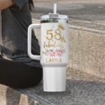 Happy 58th Birthday, 58 Years Of Being Awesome Birthday Gift Customized Name Tumbler Personalized With Lid Engraved 40oz Lid - Image 3