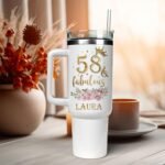 Happy 58th Birthday, 58 Years Of Being Awesome Birthday Gift Customized Name Tumbler Personalized With Lid Engraved 40oz Lid - Image 6