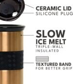 Elemental Artisan Insulated Tumbler, Triple Wall Coffee Travel Mug, Reusable Stainless Steel Coffee Tumbler with Ceramic Lid, Thermal Coffee Cups for Hot (6 Hrs) & Cold (18 Hrs), 16oz - Copper - Image 4