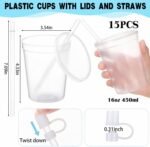 Maxdot 15 Pack Clear Plastic Tumblers with Lids and Straw 16 oz Drinking Reusable Cups with Straw Iced Coffee Cups Water Bottles Mugs Bulk for Wedding Party Birthday Gifts - Image 3