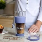 Tupkee Double Wall Glass Tumbler - 14-Ounce, All Glass Hand Blown Reusable Insulated Tea/Coffee Mug & Lid, Travel Mug - Jacaranda - Image 4