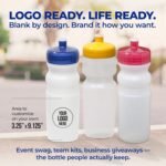 Rolling Sands Reusable Bulk Water Bottles 24 Pack - 20 Oz Sports Water Bottles, USA Made, BPA-Free, Wide Mouth for Easy Cleaning, Dishwasher Safe, Break Resistant - Clear Frost Bottle/Variety Lid - Image 6