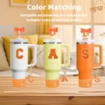 6PCS Orange Stanley Cup Accessories Set Fit for Stanley Cup 30oz 40oz,Including Spill Proof Stopper,Sparkly Silicone Boot,Bow Shape Straw Topper,Personalized Sticker,Handle Charm (Letter U) - Image 4