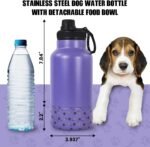 AGH Portable Dog Water Bottle with Detachable Bowl, 32oz Double Wall Vacuum Flask, Purple - Image 3