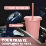 Whaline 12 Pcs Dusty Pink Plastic Cups with Lids Straws Gradient Pink Reusable Tumbler 3 Colors Travel Mug Cups for Iced Coffee Beverage Drinks Party Supplies, 24 Oz - Image 4
