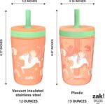 Zak Designs Unicorn Kelso Tumbler Set,Leak-Proof Screw-On Lid with Straw, Bundle for Kids Includes Plastic and Stainless Steel Cups with Bonus Sipper, 3pc Set, Non-BPA - Image 6