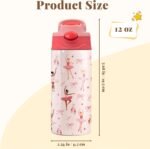12oz Ballet Kids Water Bottle, Ballerina Water Bottle for School, Pink Kids Insulated Bottles with Straw & Handle, Leak-Proof, BPA-free, Straw Lid, Stainless Steel for Travel Gift Cup for Girls - Image 3