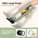 SIEROZUR 32oz Glass Water Bottle with 2 Lids-Handle Straw Lid & Bamboo Lid Borosilicate Glass Water Bottle With Silicone Sleeve and Time Marker Leakproof Water Jug Canteen for Gym - Image 4