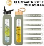SIEROZUR 32oz Glass Water Bottle with 2 Lids-Handle Straw Lid & Bamboo Lid Borosilicate Glass Water Bottle With Silicone Sleeve and Time Marker Leakproof Water Jug Canteen for Gym - Image 5