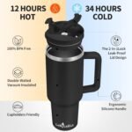 40oz Tumbler with Handle,Double Wall Vacuum Reusable Stainless Steel Insulated Water Bottle,With Leak Proof lid and Straw for Iced or Cold Beverages (Black) - Image 3