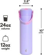 Elemental 24oz Insulated Water Bottle with Straw - 100% Leak-Proof Stainless Steel Core Water Bottles for Travel, Sports and Gym - Double Wall Insulation & BPA Free - Lilac Tie Dye - Image 3