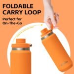 Greylock 20 oz Insulated Water Bottle with Straw Lid, Reusable Stainless Steel Sports Water Bottles with Foldable Handle, Leak Proof, Double-Wall Vacuum Insulation, 24 Hours Cold(Tangerine) - Image 4