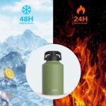 WATERSY 1 Gallon Water Bottle Insulated(Cold for 48 Hrs),BPA Free&Leak Proof,128oz Stainless Steel Water Jug,Big thermo,Large Water Bottle with Handle for Gym,Hiking,Camping&Travel,Olive Green - Image 3