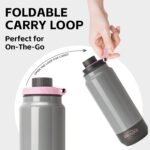 GREYLOCK 24 oz Insulated Water Bottle with Straw Lid, Leakproof Reusable Stainless Steel Vacuum Flask, 24hr Cold & Hot, Carry Handle & Silicone Spout, BPA-Free for Gym, Hiking, Travel,Grey - Image 4