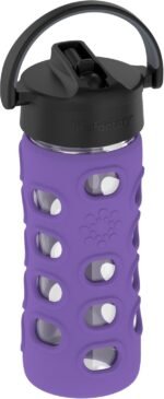 Lifefactory 12-Ounce Glass Water Bottle with Pivot Straw Cap and Protective Silicone Sleeve, Iris - Image 3