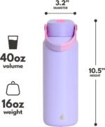 Elemental 40oz Insulated Water Bottle with Straw - 100% Leak-Proof Stainless Steel Core Water Bottles for Travel, Sports and Gym - Double Wall Insulation & BPA Free - Lilac Tie Dye - Image 3