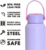 Elemental 40oz Insulated Water Bottle with Straw - 100% Leak-Proof Stainless Steel Core Water Bottles for Travel, Sports and Gym - Double Wall Insulation & BPA Free - Lilac Tie Dye - Image 6