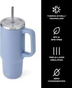 S'well Recycled Stainless Steel Tumbler XL with Straw and Handle, 30oz, Hydrangea Blue, Triple Layered Vacuum Insulated Containers Keeps Drinks Cold for 36 hours and Hot for 9 - Image 4