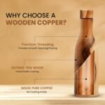 Wooden Copper Water Bottle 17oz - Handcrafted Ayurvedic 100% Pure Copper Water Bottle with Unique Natural Wooden Finish BPA-Free Leak-Proof Sports Water Bottle for Gym, Yoga, Office & Travel - Image 3