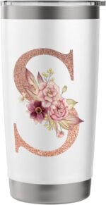 Letter S Initial Floral monogram Travel Coffee Cup Mug Stainless Steel Insulated Tumbler - Image 4