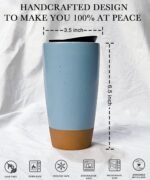 Mora Double Wall Ceramic Coffee Travel Mug with Lid, 14 oz, Portable, Microwave, Dishwasher Safe, Insulated Reusable Tall Cup, Splash Resistant Lid - To Go Tumbler for Car Cup Holder, Dusty Blue - Image 3