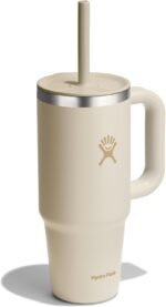 Hydro Flask Travel Tumbler with Handle, Lid and Straw - Insulated Stainless Steel in 24 Oz Coconut Cream - Image 3