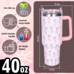 Whaline 40oz Valentine's Day Pink Bow Tumbler with Handle Straw and Lid Bow-Knot Travel Coffee Tumbler Cup for Women Friend Holiday Birthday Gift - Image 3