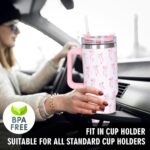 Whaline 40oz Valentine's Day Pink Bow Tumbler with Handle Straw and Lid Bow-Knot Travel Coffee Tumbler Cup for Women Friend Holiday Birthday Gift - Image 4