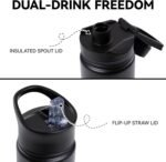 16 oz Insulated Water Bottle for School, Straw & Spout Lid, Keep Cold 24H, Spill Proof, BPA-Free, Double Wall Stainless Steel Kids Water Bottles for Sports, Gym, Travel, Black - Image 4