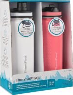 ThermoFlask Stainless Steel Water Bottles 2-Pack - Double-Wall Vacuum Insulated 24 oz BPA-Free Spout Lids - Keeps Drinks Cold 24 Hrs, Hot 12 Hrs - Leakproof, Dishwasher Safe, White/Coral - Image 3