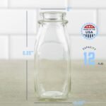 kitchentoolz Glass Creamer Bottle 12 Oz Square Glass Milk Bottle with Lids- Perfect Milk Container for Refrigerator - 12 Ounce Milk Bottle with Lid and Pour Spout - Image 3
