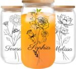 Custom Glass Cup with Birth Flower - Personalized 16 Oz Cup with Name, Personalized Glass Tumbler with Lid & Straws, Anniversary & Birthday Gifts for Women, Bridesmaids, Mom, Girlfriend - Image 6