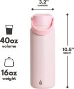Elemental 40oz Insulated Water Bottle with Straw - 100% Leak-Proof Stainless Steel Core Water Bottles for Travel, Sports and Gym - Double Wall Insulation & BPA Free - Blush Pink - Image 3
