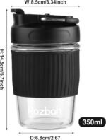 12oz Glass Coffee Cup - Reusable Travel Mug with Lid for Tea/Coffee, BPA-Free, Microwave Safe, Anti-Slip Silicone Sleeve, Dishwasher Safe - Image 4