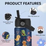 Music Dinosaur Water Bottle for Son, Stainless Steel Insulated Tumbler with Straw Lid and Handle, 12oz Reusable Leak-Proof Bottle for Sports - Image 3