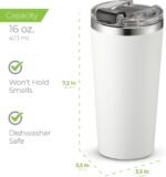 SIPX™ 16 oz Insulated Coffee Tumbler with Leakproof Lid – Stainless Steel, Vacuum Insulated – Keeps Drinks Hot or Cold for Hours – Cupholder Friendly Travel Mug – White - Image 6