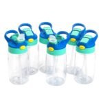 Colorations Drinking Bottles for Children, Set of 6, EaDch 14oz, BPA Free, Clear, Safe & Non Toxic, Mouthpiece recessed for Hygiene, Simple Click of Button & Mouthpiece Pops Up Ready to Drink - Image 3