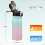 Insulated Water Bottle with Straw and Carry Loop,18 oz Stainless Steel Double Wall Vaccum Metal Water Flask with Leak-proof Lid,Gum - Image 4