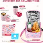 Lunch Box Set with Bento Box Container, 17OZ Stainless Steel Food Soup Thermo, Kids Water Bottle & Portable Insulated Lunch Bag – Leakproof, Hot/Cold Retention for School, Travel(Pink-Rainbow) - Image 3