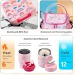 Lunch Box Set with Bento Box Container, 17OZ Stainless Steel Food Soup Thermo, Kids Water Bottle & Portable Insulated Lunch Bag – Leakproof, Hot/Cold Retention for School, Travel(Pink-Rainbow) - Image 6