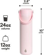 Elemental 24oz Insulated Water Bottle with Straw - 100% Leak-Proof Stainless Steel Core Water Bottles for Travel, Sports and Gym - Double Wall Insulation & BPA Free - Blush Pink - Image 3