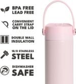 Elemental 24oz Insulated Water Bottle with Straw - 100% Leak-Proof Stainless Steel Core Water Bottles for Travel, Sports and Gym - Double Wall Insulation & BPA Free - Blush Pink - Image 4