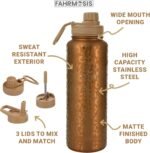 40 Oz Water Bottle with Straw Stainless Steel Sports Water Bottle with 3 Lids (Straw, Chug and Flip Lid) Insulated Leak Proof Metal Jug for Men & Women - Gold Leopard - Image 4