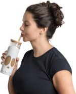 OTOTO NEW Bonesy Glass Tumbler with Straw and Lid - 16.90oz Cute Water Bottle Tumblers, Goth Accessories, Spooky Gifts, Halloween, Skull Glass Cup with Lid and Straw, Goth Gifts (White) - Image 3